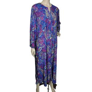 Vintage Psychedelic Paisley Print Zip-Front House Dress Muumuu One Size
